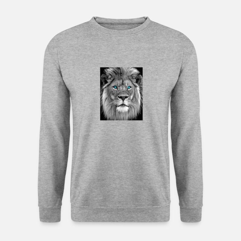LÖWE MIT BLAUE AUGEN - Unisex Pullover - Weißgrau meliert