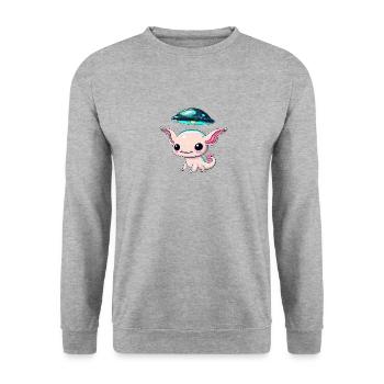 UFO abduction of an axolotl by an alien - Unisex Sweatshirt - salt & pepper - Front - Alina (178cm) & Michal (187cm)