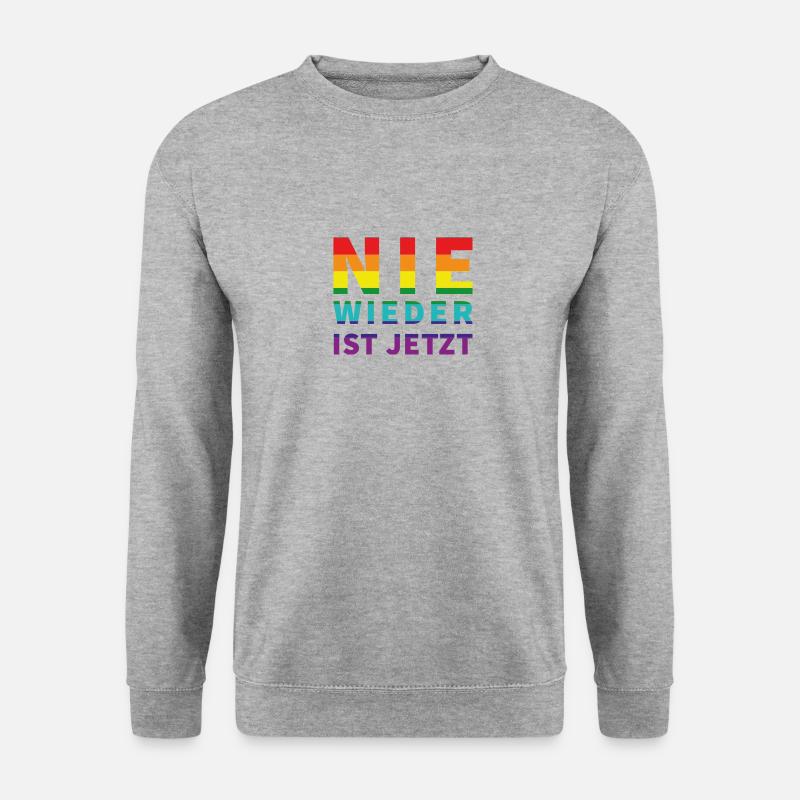 Nie wieder ist jetzt! Schriftzug Pride Flagge - Unisex Pullover - Weißgrau meliert