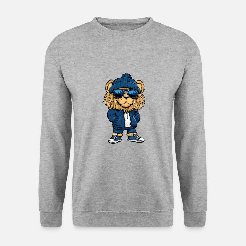 Löwe Cool Comic - Unisex Pullover - Weißgrau meliert