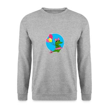 Krokodil mit Luftballons - Unisex Pullover - Weißgrau meliert - Vorne - Alina (178cm) & Michal (187cm)