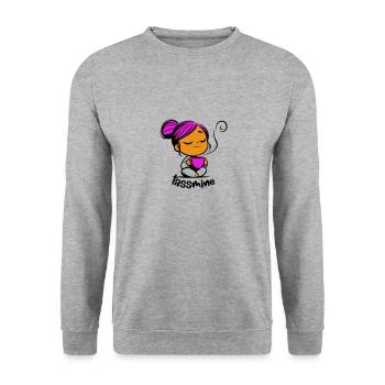 Tassmine relaxes with a cup of tea or coffee - Unisex Sweatshirt - salt & pepper - Front - Alina (178cm) & Michal (187cm)