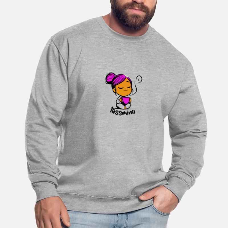 Tassmina enspannt mit einer Tasse Tee oder Kaffee Unisex Pullover