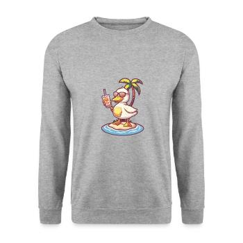 Gans Sommer Strand Comic - Unisex Pullover - Weißgrau meliert - Vorne - Alina (178cm) & Michal (187cm)