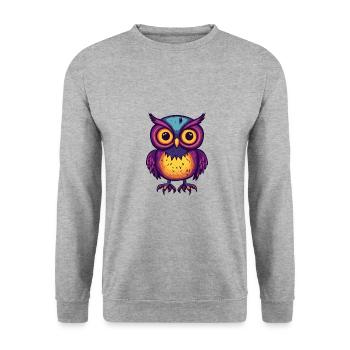 Eule Halloween Tier - Unisex Pullover - Weißgrau meliert - Vorne - Alina (178cm) & Michal (187cm)