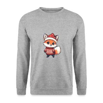 Fuchs Weihnachten Comic - Unisex Pullover - Weißgrau meliert - Vorne - Alina (178cm) & Michal (187cm)
