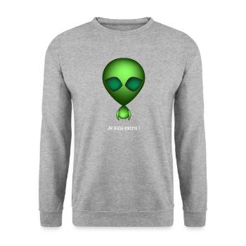 Alien Vert Je suis Extra - Sweat-shirt Unisexe - gris chiné - Devant - Alina (178cm) & Michal (187cm)