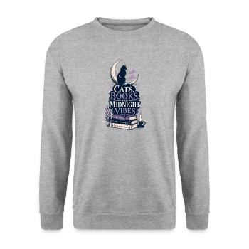 Cats Books Moon Mystical Gift for Readers - Unisex Sweatshirt - salt & pepper - Front - Alina (178cm) & Michal (187cm)