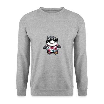 Hai Comic Urlaub - Unisex Pullover - Weißgrau meliert - Vorne - Alina (178cm) & Michal (187cm)