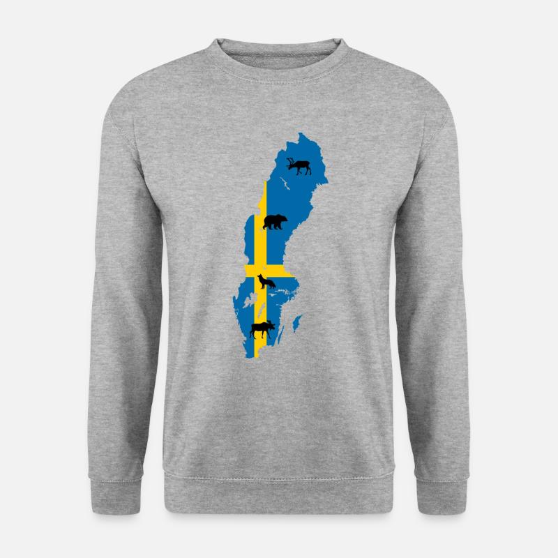 Schweden Umriss Karte Elch Wolf Bär Rentier Flagge - Unisex Pullover - Weißgrau meliert