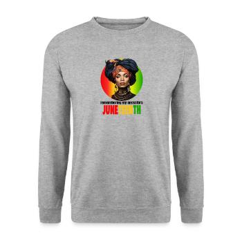 Me souvenir de mes ancêtres JUNETEENTH - Sweat-shirt Unisexe - gris chiné - Devant - Alina (178cm) & Michal (187cm)