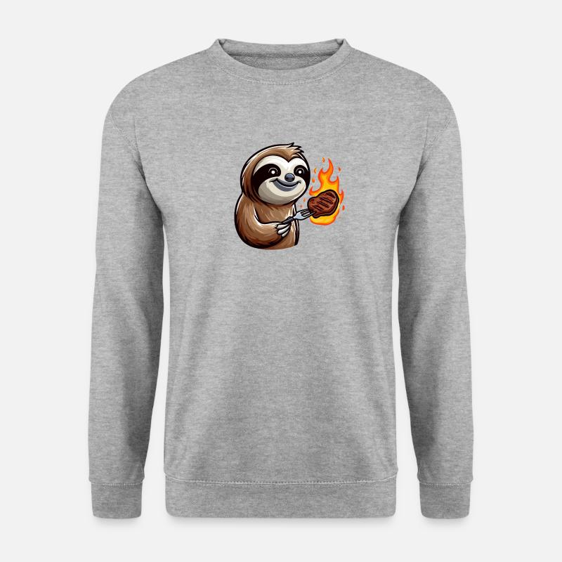 Faultier grillt Steak - Unisex Pullover - Weißgrau meliert
