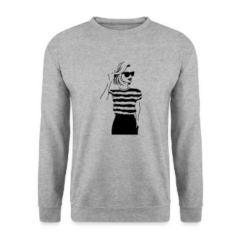 Girl with red Lips - Unisex Pullover - Weißgrau meliert - Vorne - Alina (178cm) & Michal (187cm)