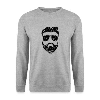 Mann mit Brille und Bart - Unisex Pullover - Weißgrau meliert - Vorne - Alina (178cm) & Michal (187cm)