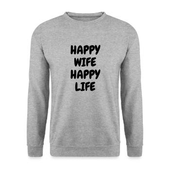 Happy wife happy life - Humor - Funny - Joke - Sweat-shirt Unisexe - gris chiné - Devant - Alina (178cm) & Michal (187cm)