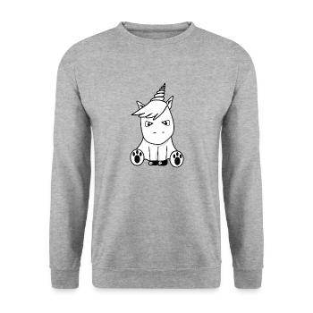 Süßes Einhorn,Glitzer Sitzend am Boden - Unisex Pullover - Weißgrau meliert - Vorne - Alina (178cm) & Michal (187cm)