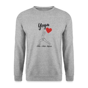 Série de yoga Inhale Exhale Enjoy - Sweat-shirt Unisexe - gris chiné - Devant - Alina (178cm) & Michal (187cm)