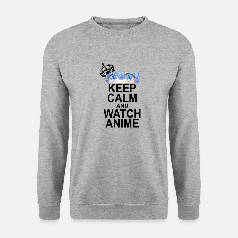 Keep Calm And Watch Anime - Unisex Pullover - Weißgrau meliert