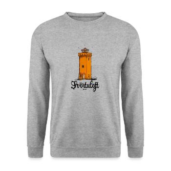 Svörtuloft Leuchtturm, Island - Unisex Pullover - Weißgrau meliert - Vorne - Alina (178cm) & Michal (187cm)