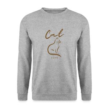 Elegante Katze-Liebe Illustration - Unisex Pullover - Weißgrau meliert - Vorne - Alina (178cm) & Michal (187cm)