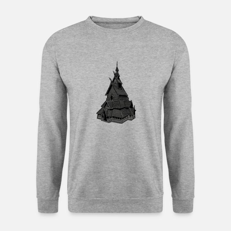 Stabkirche Norwegen grau - Unisex Pullover - Weißgrau meliert