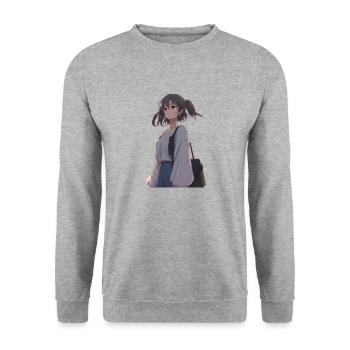 Mangafrau - Unisex Pullover - Weißgrau meliert - Vorne - Alina (178cm) & Michal (187cm)