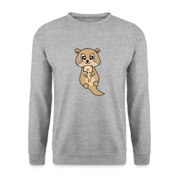 Mère et bébé loutre mignon - Sweat-shirt Unisexe - gris chiné - Devant - Alina (178cm) & Michal (187cm)