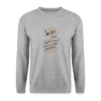Ich bin nicht alt. Ich bin ein erfahrener Experte im Paintball - Unisex Pullover - Weißgrau meliert - Vorne - Alina (178cm) & Michal (187cm)