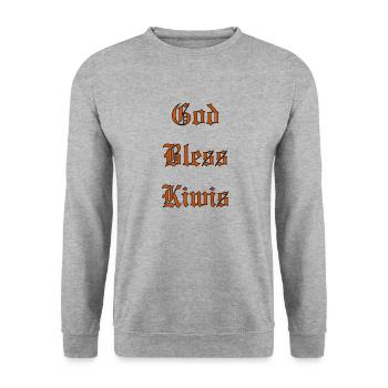 GodBlessKiwis - Unisex Sweatshirt - salt & pepper - Front - Alina (178cm) & Michal (187cm)