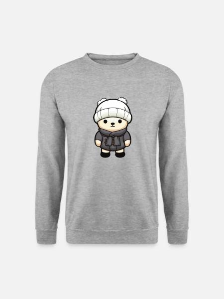 Eisbär Winter Bär Comic Niedlich - Unisex Pullover - Weißgrau meliert