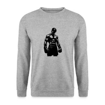 Boxer mit Handschuhen in konzentrierter Haltung - Unisex Pullover - Weißgrau meliert - Vorne - Alina (178cm) & Michal (187cm)