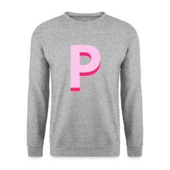 Pop und moderner rosa Buchstabe p - Unisex Pullover - Weißgrau meliert - Vorne - Alina (178cm) & Michal (187cm)