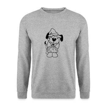 Hund Weihnachtsmann Weihnachten Geschenke Sack Hut - Unisex Pullover - Weißgrau meliert - Vorne - Alina (178cm) & Michal (187cm)