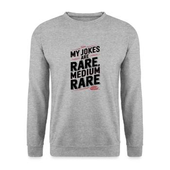 Medium Rare Blagues - Sweat-shirt Unisexe - gris chiné - Devant - Alina (178cm) & Michal (187cm)