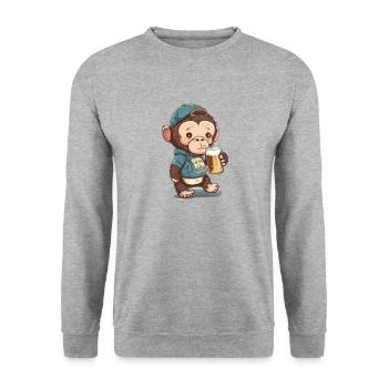 Chimpanzé mignon avec de la bière - Sweat-shirt Unisexe - gris chiné - Devant - Alina (178cm) & Michal (187cm)