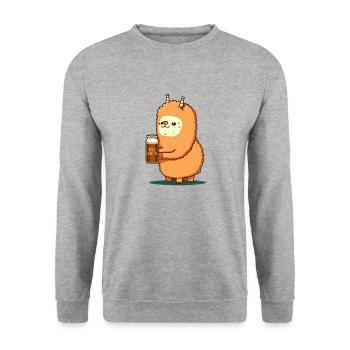 Sweet fluffy alpaca with beer. Lama Gift - Unisex Sweatshirt - salt & pepper - Front - Alina (178cm) & Michal (187cm)