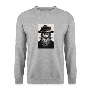 Die stille Katze - Unisex Pullover - Weißgrau meliert - Vorne - Alina (178cm) & Michal (187cm)