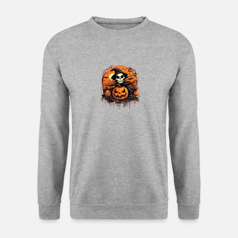 Halloween Skelett Kürbis - Unisex Pullover - Weißgrau meliert