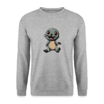 Robbe Tier Halloween Comic Lustig - Unisex Pullover - Weißgrau meliert - Vorne - Alina (178cm) & Michal (187cm)