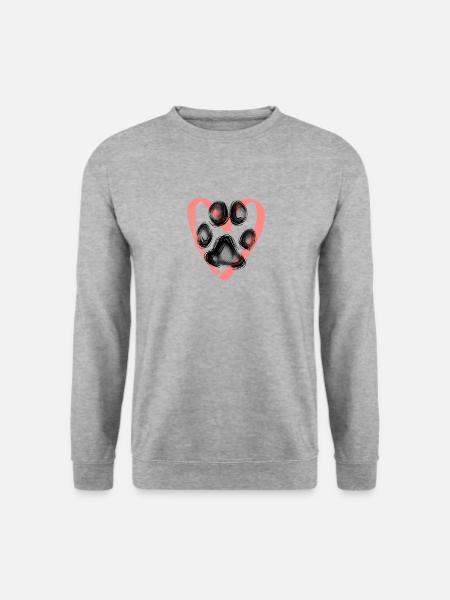 Pfotenabdruck mit Herz, rosa - Unisex Pullover - Weißgrau meliert