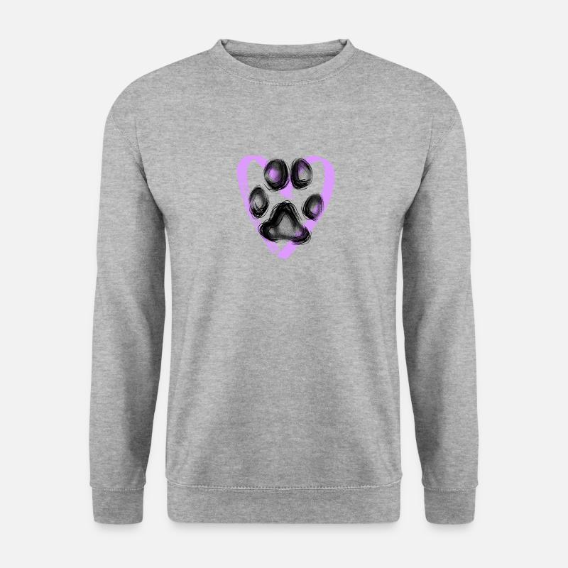 Pfotenabdruck mit Herz, lila - Unisex Pullover - Weißgrau meliert