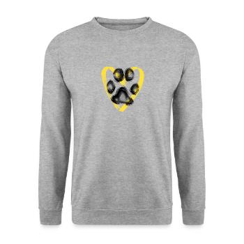 Pfotenabdruck mit Herz, gelb - Unisex Pullover - Weißgrau meliert - Vorne - Alina (178cm) & Michal (187cm)