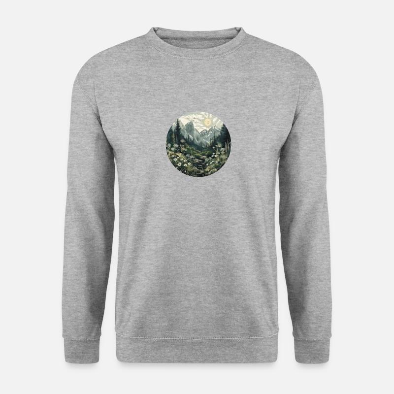 Boho, Blumen, Berge, Landschaft, Natur, Bäume - Unisex Pullover - Weißgrau meliert