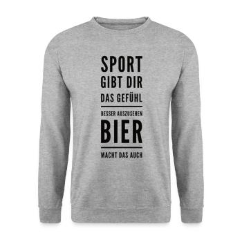 Bier Besser Aussehen Lustiger Bier Spruch - Unisex Pullover - Weißgrau meliert - Vorne - Alina (178cm) & Michal (187cm)