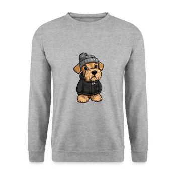 Airedale Terrier Hund Winter - Unisex Pullover - Weißgrau meliert - Vorne - Alina (178cm) & Michal (187cm)