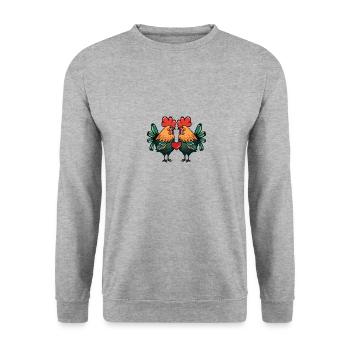 Hahn Paar Valentinstag - Unisex Pullover - Weißgrau meliert - Vorne - Alina (178cm) & Michal (187cm)