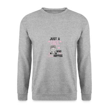 Just a girl who loves Hippos süßes Flusspferd - Unisex Pullover - Weißgrau meliert - Vorne - Alina (178cm) & Michal (187cm)