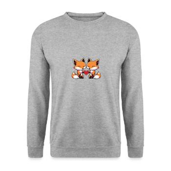 Couple Renard Saint-Valentin - Sweat-shirt Unisexe - gris chiné - Devant - Alina (178cm) & Michal (187cm)