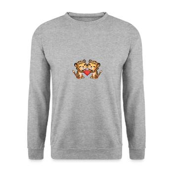 Leopard Paar Valentinstag - Unisex Pullover - Weißgrau meliert - Vorne - Alina (178cm) & Michal (187cm)