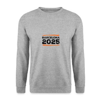 Barcelona 2025 Spruch - Unisex Pullover - Weißgrau meliert - Vorne - Alina (178cm) & Michal (187cm)
